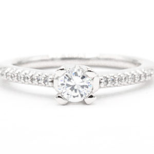 14K White Gold Cubic Zirconia Center Ring with Cubic Zirconia Accents
