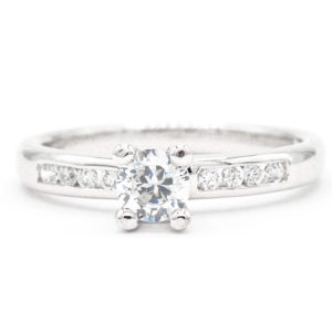 14K White Gold Cubic Zirconia Center Ring with Cubic Zirconia Accents