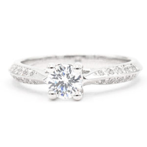 14K White Gold Round Cubic Zirconia Center Ring with Cubic Zirconia Accents