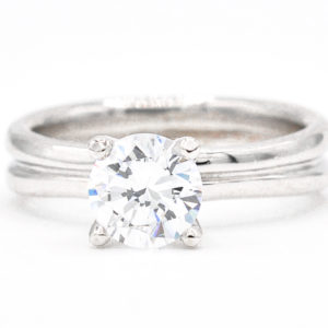 14K White Gold Solitaire Round Cubic Zirconia Ring