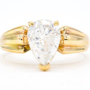 14K Yellow Gold Solitaire Pear-Shaped Cubic Zirconia Ring