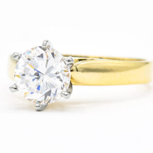 14K Yellow and White Gold Solitaire 6-Prong Cubic Zirconia Ring