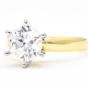 14K Yellow and White Gold Solitaire Cubic Zirconia Ring