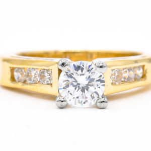 14K Yellow and White Gold Cubic Zirconia Ring with Cubic Zirconia Accents